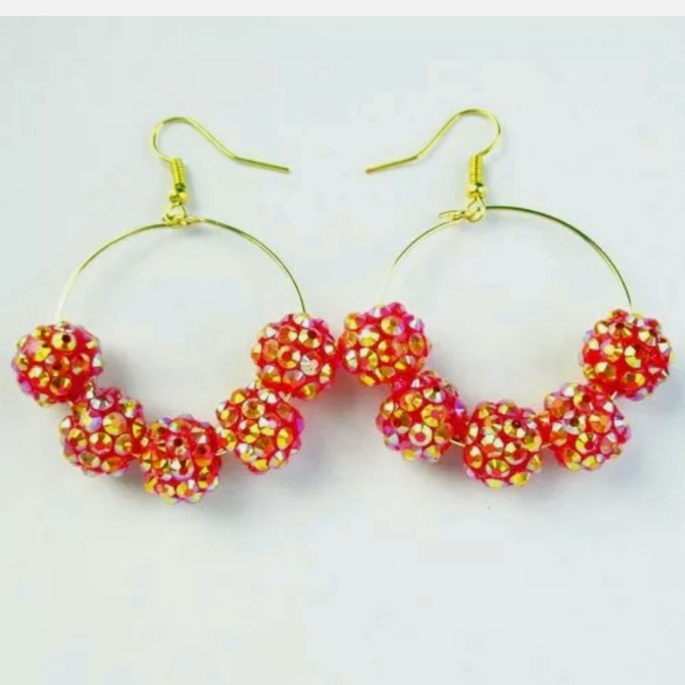 New Red Titanium Crystal Bead Dangle Earrings.